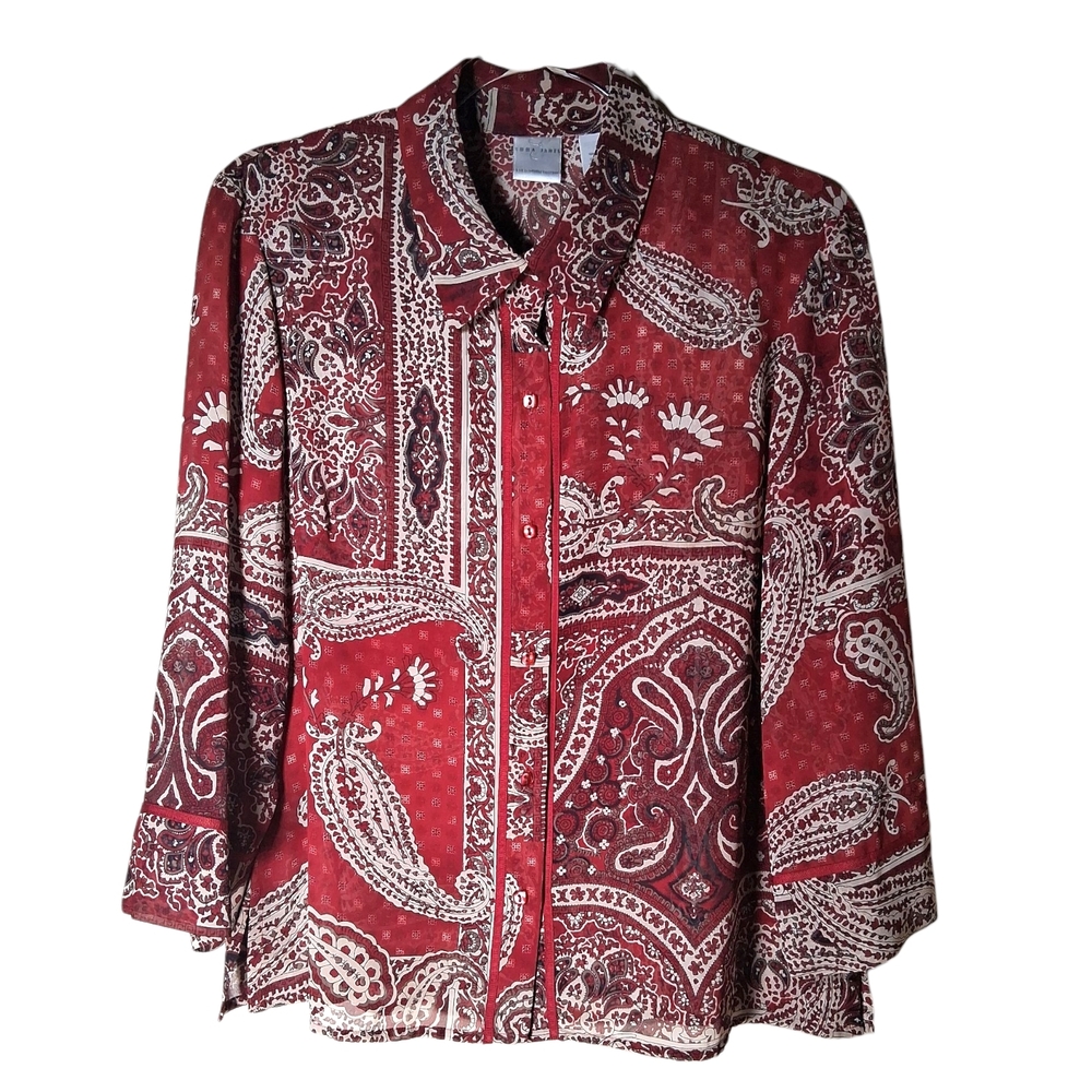Emma James Sheer Paisley  Long Sleeve Button up Top Size 12